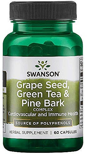 Suplement diety z pestek winogron, zielonej herbaty i kory sosny - Swanson Grape Seed Green Tea & Pine Bark Complex — Zdjęcie N1