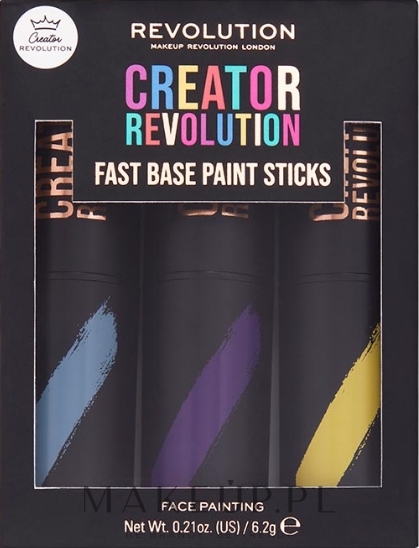 Zestaw sztyftów do makijażu - Makeup Revolution Creator Fast Base Paint Stick Set Light Blue, Purple & Yellow — Zdjęcie 6.2 g