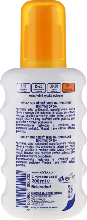 Spray do ciała - Nivea Sun Kids Sensitive Protect & Care Sun Spray SPF 50+ — Zdjęcie N2