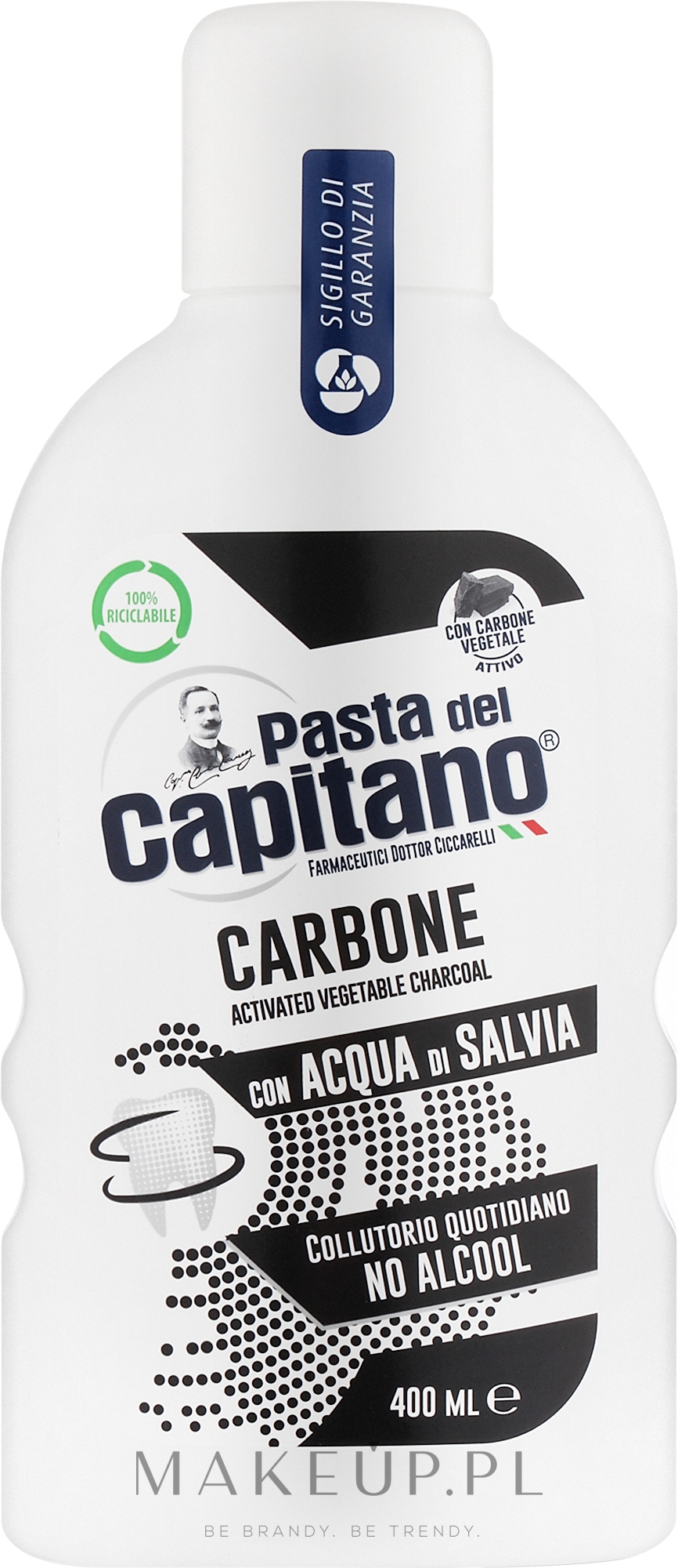 Płyn do płukania ust z węglem aktywnym - Pasta Del Capitano Charcoal Carbone Mouthwash — Zdjęcie 400 ml