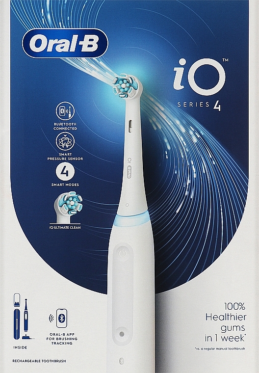 Elektryczna bezprzewodowa szczoteczka do zębów, biała - Oral-B iO Series 4  — Zdjęcie N1