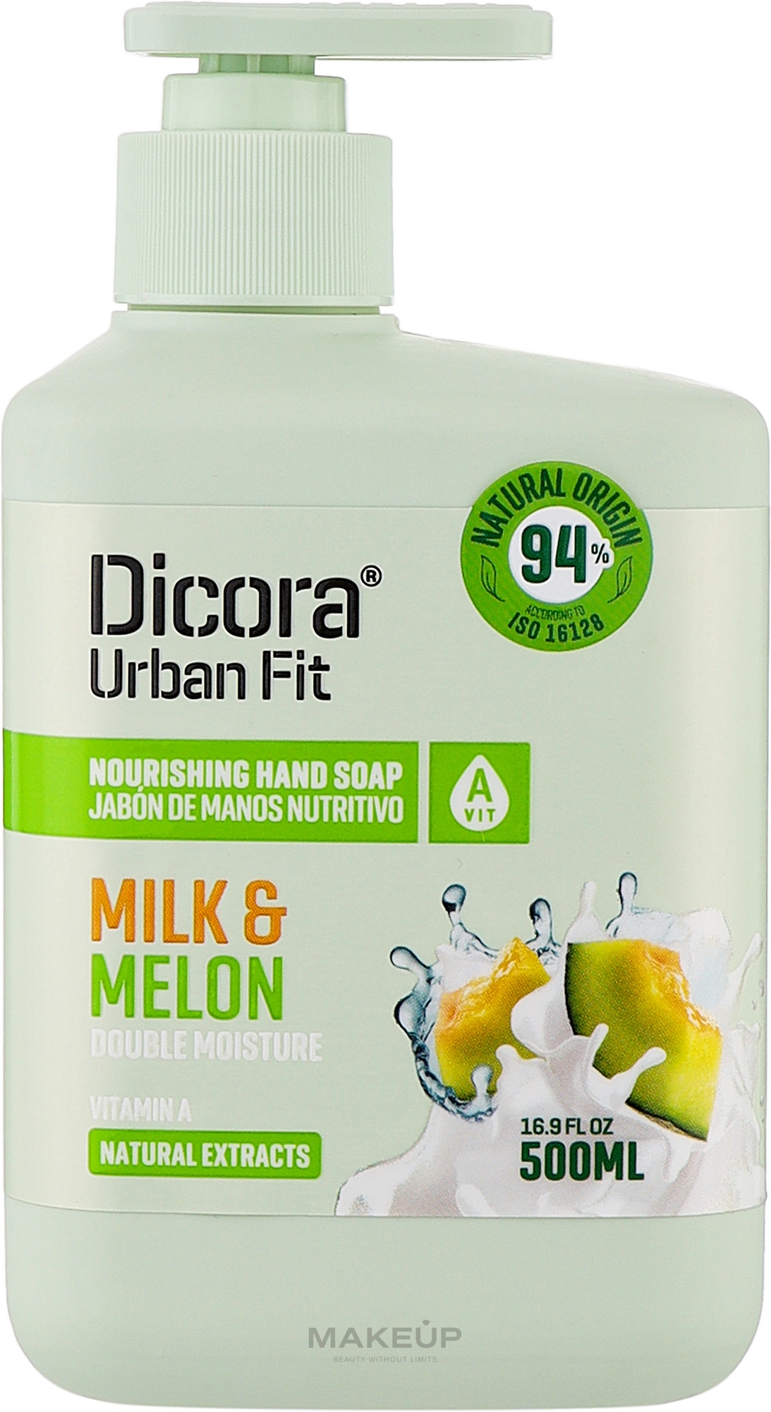 Mydło w płynie do rąk z witaminą A Mleko i melon - Dicora Urban Fit Nourishing Hand Soap Bio Milk & Melon — Zdjęcie 500 ml