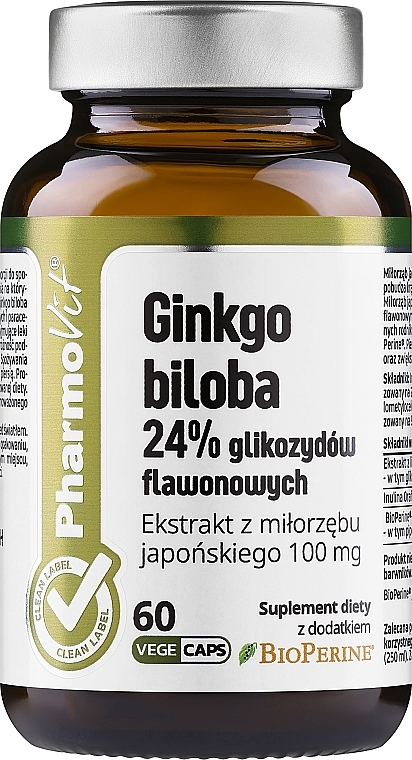 Suplement diety Ginkgo biloba - Pharmovit Clean Label Ginkgo Biloba 24% — Zdjęcie N1