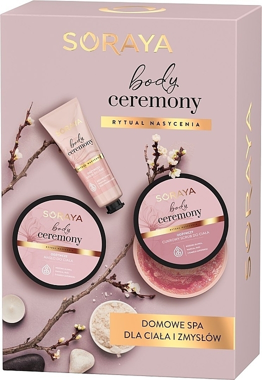 Zestaw - Soraya Body Ceremony Set (b/oil/200 ml + h/cr/50 ml + b/scrub/200 g) — Zdjęcie N1