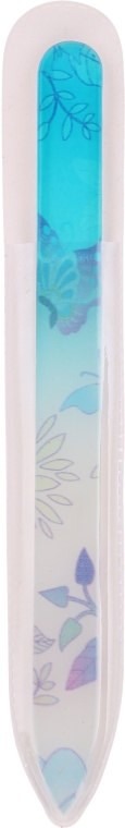 Szklany pilnik do paznokci z kwiatowym nadrukiem, niebieski - Tools For Beauty Glass Nail File With Flower Printed — Zdjęcie N1