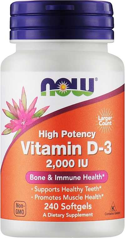 Kapsułki żelatynowe Witamina D3 - Now Foods Vitamin D3 2000 IU — Zdjęcie N1