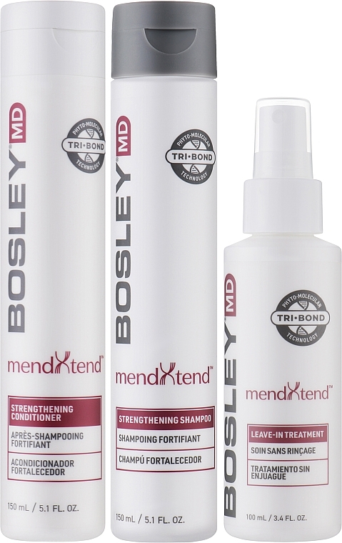 Zestaw do wzmocnienia i odżywienia włosów - Bosley MendXtend (shm/150ml + cond/150 + treatm/100ml) — Zdjęcie N2