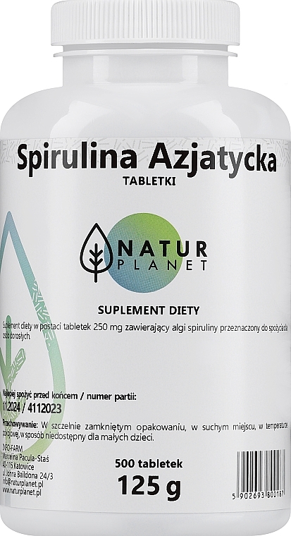 Suplement diety Spirulina azjatycka 250 mg w tabletkach - Natur Planet — Zdjęcie N1