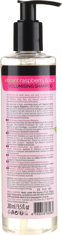 Naturalny szampon do włosów Siła i objętość Malina i acai - Organic Shop Raspberry & Acai Volumising Shampoo — Zdjęcie N2