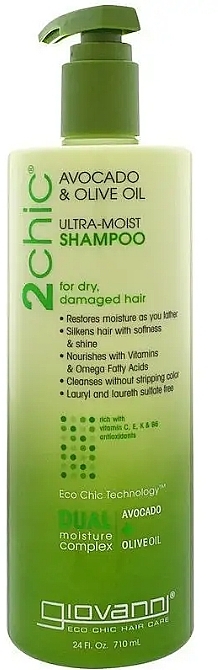 Nawilżający szampon do włosów suchych i normalnych - Giovanni 2chic Ultra-Moist Shampoo Avocado & Olive Oil — Zdjęcie N3