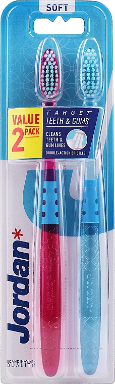 Miękkie szczoteczki do zębów, rózowa + błękitna - Jordan Target Teeth & Gums Soft — Zdjęcie N7