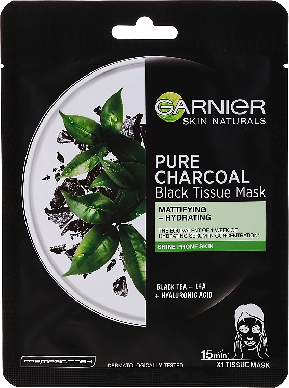Czarna maska na tkaninie matująca skórę - Garnier Pure Charcoal Tissue Mask — Zdjęcie N4