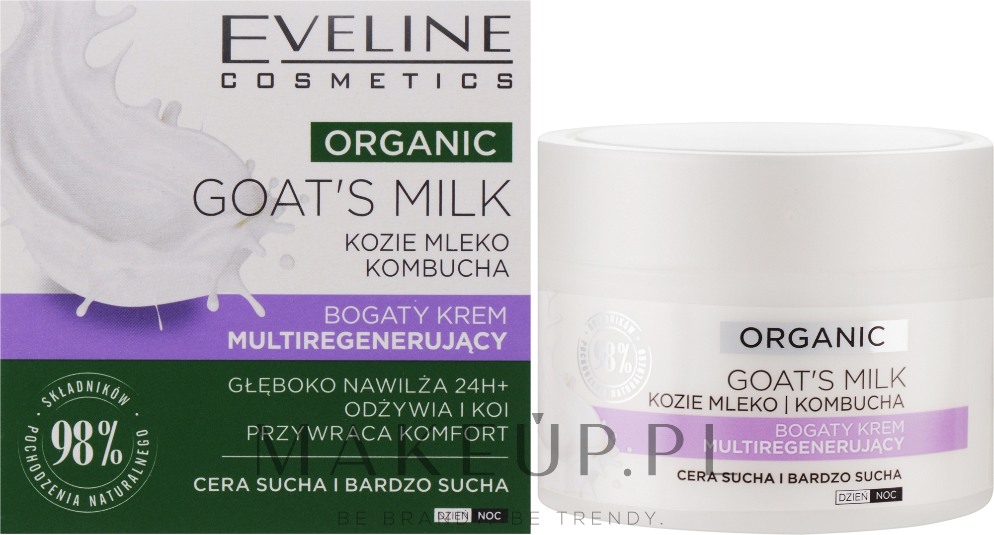 Bogaty krem multiregenerujący do cery suchej i bardzo suchej - Eveline Cosmetics Organic Goat`s Milk Rich Cream — Zdjęcie 50 ml