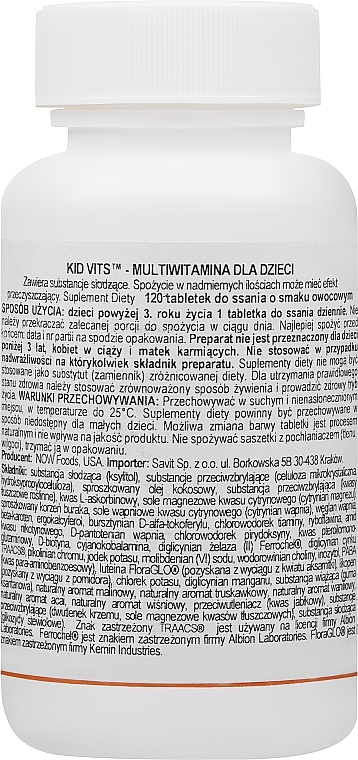 Kompleks witaminowo-mineralny Kid Vits Berry Lemonade, 120 tab. - Now Foods — Zdjęcie N3