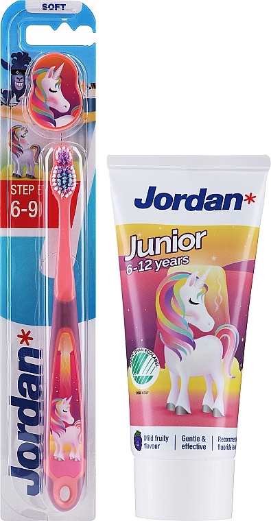 Zestaw dla dzieci w wieku 6-12 lat, jednorożec - Jordan Junior (toothpaste/50ml + toothbrush/1pc) — Zdjęcie N1