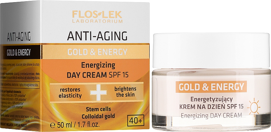 Energetyzujący krem do twarzy, szyi i dekoltu na dzień SPF 15 - Floslek Anti-Aging Gold & Energy — Zdjęcie N2
