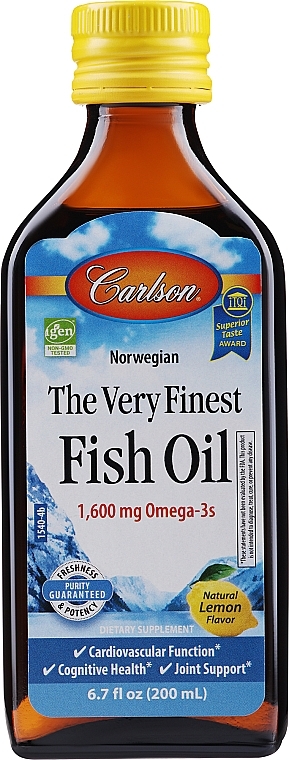 Suplement diety w płynie, Olej rybny o smaku cytrynowym - Carlson Labs The Very Finest Fish Oil — Zdjęcie N1