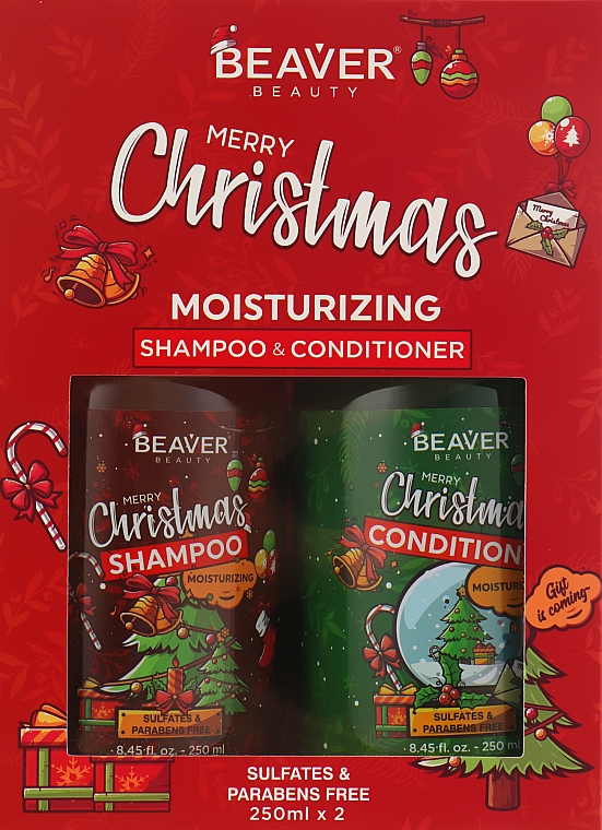 Noworoczny zestaw upominkowy do włosów suchych i zniszczonych - Beaver Professional Christmas Box (shm/250ml + cond/250ml) — Zdjęcie N1