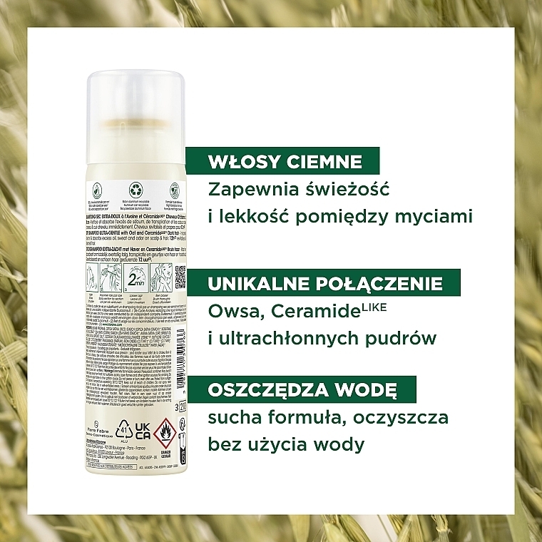 Suchy szampon z płatkami owsianymi i ceramidami do ciemnych włosów - Klorane Dry Shampoo Ultra-Gentle With Oat&Ceramide Dark Hair — Zdjęcie N3