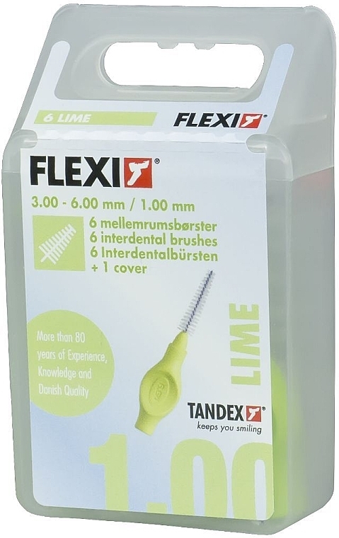 Szczoteczki międzyzębowe 1,0 mm, limonkowe, 6 szt. - Tandex Flexi — Zdjęcie N3