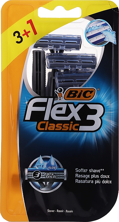 Jednorazowe maszynki do golenia, 4 szt. - Bic Flex 3 Classic — Zdjęcie N1