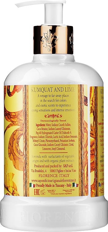 Naturalne mydło w płynie Kumkwat i Limonka - Saponificio Artigianale Fiorentino Kumquat and Lime Luxury Liquid Soap — Zdjęcie N2