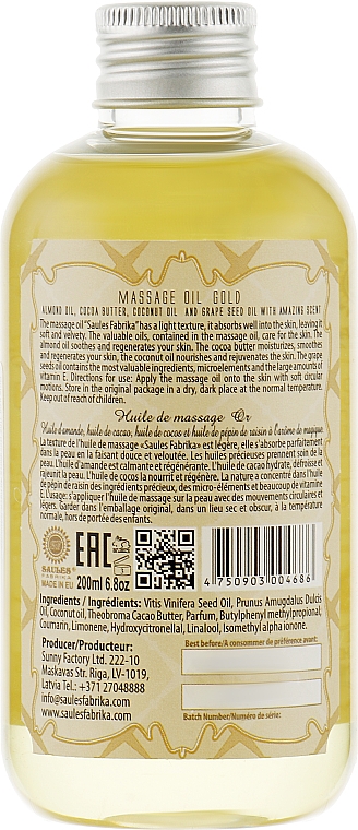 Olejek do masażu ciała Złoty - Saules Fabrika Massage Oil — Zdjęcie N2