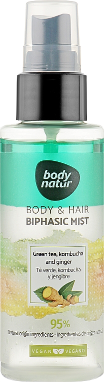 Mgiełka do włosów i ciała - Body Natur Body and Hair Mist Green Tea, Kombucha and Ginger — Zdjęcie N1