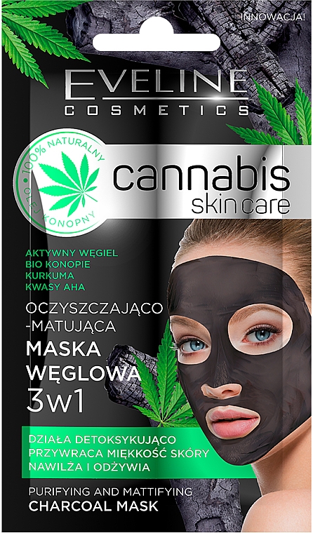 Oczyszczająco-matująca maska węglowa 3 w 1 - Eveline Cosmetics Cannabis Skin Care — Zdjęcie N1