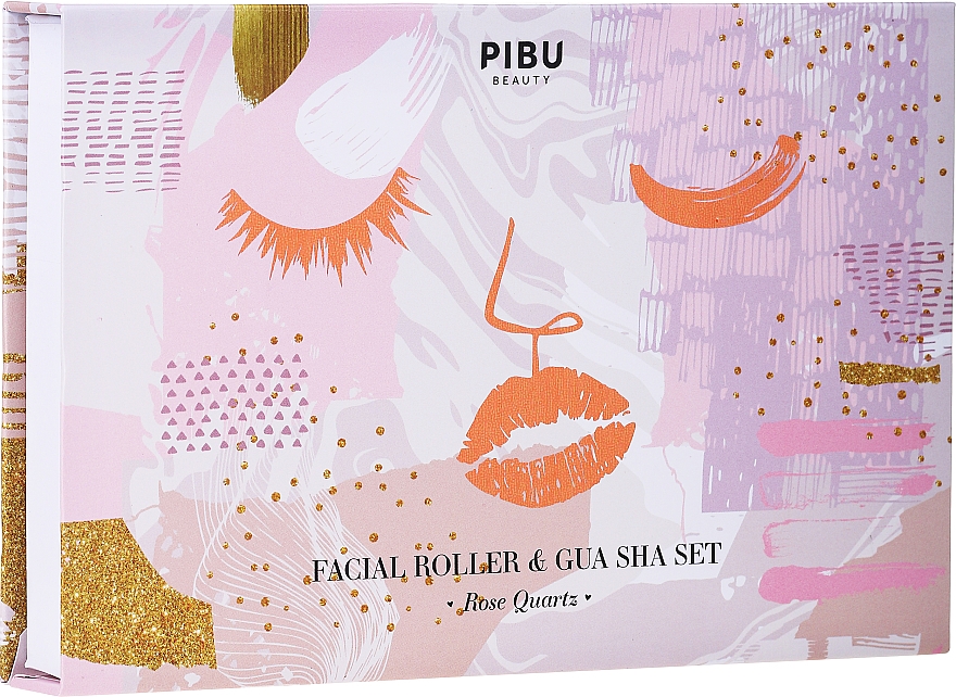 Zestaw - Pibu Beauty Rose Quartz Facial Roller & Gua Sha Set (massager 2 pcs) — Zdjęcie N1