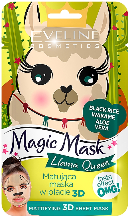 Matująca maska w płacie 3D, Llama Queen - Eveline Cosmetics Magic Mask Llama Queen — Zdjęcie N1