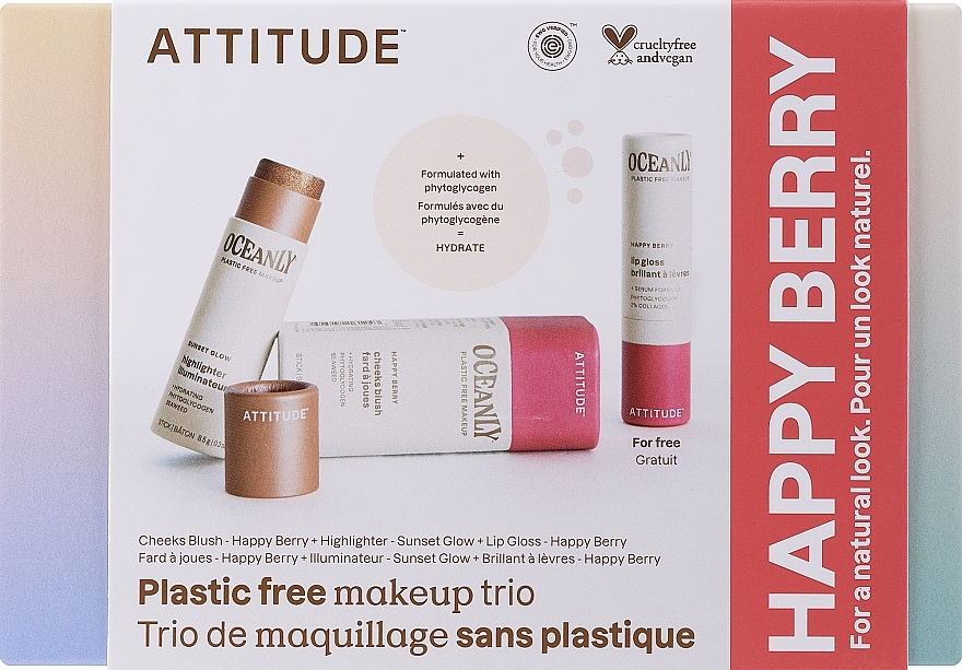 Zestaw - Attitude Oceanly Happy Berry Set (highl/8.5g + lip/stick/3.4g + blush/8.5g) — Zdjęcie N1