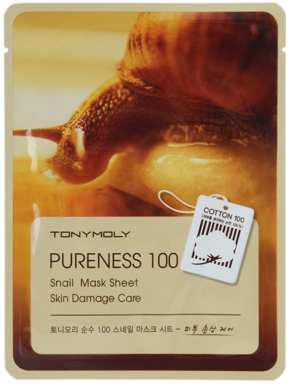 Maseczka z ekstraktem ze śluzu ślimaka na tkaninie - Tony Moly Pureness 100 Snail Mask Sheet — Zdjęcie N1