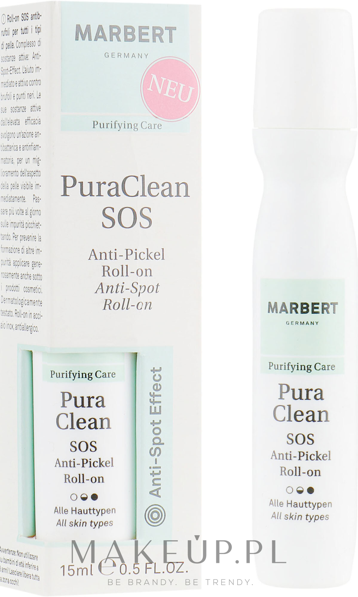 Sztyft na zmiany trądzikowe do wszystkich rodzajów skóry - Marbert Purifying Care Pura Clean SOS Anti-Pickel Roll-on — Zdjęcie 15 ml