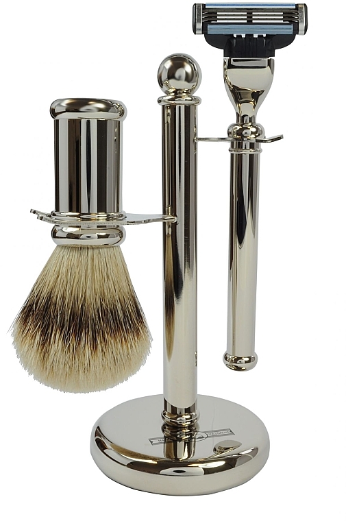 Zestaw do golenia - Golddachs SilverTip Badger, Mach3 Metal Chrome Handle (sh/brush + razor + stand) — Zdjęcie N1