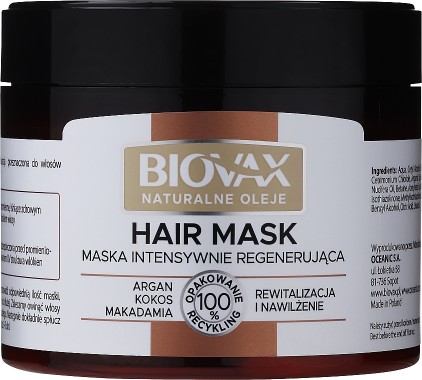 Maska intensywnie regenerująca z olejkami - Biovax Natural Hair Mask Intensive Regeneration