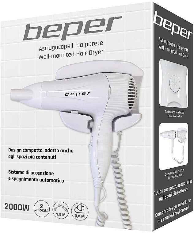 Suszarka naścienna, 40.490, biała - Beper Wall-mounted Hair Dryer — Zdjęcie N5
