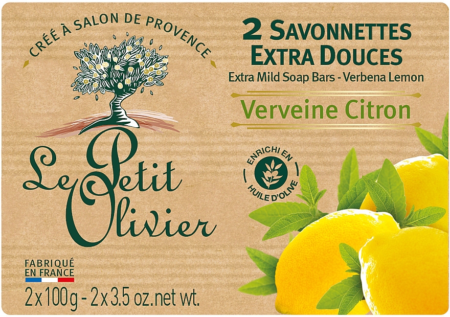 Delikatne mydło kosmetyczne Werbena i cytryna - Le Petit Olivier 2 extra mild soap bars Verbena and Lemon — Zdjęcie N1