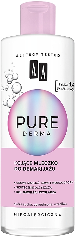 Kojące mleczko ochronne do demakijażu - AA Pure Derma Soothing And Protective Make-up Removal Cream