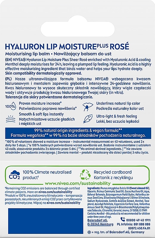 Balsam do ust - NIVEA Hyaluron Moisture Sheer Rose — Zdjęcie N2