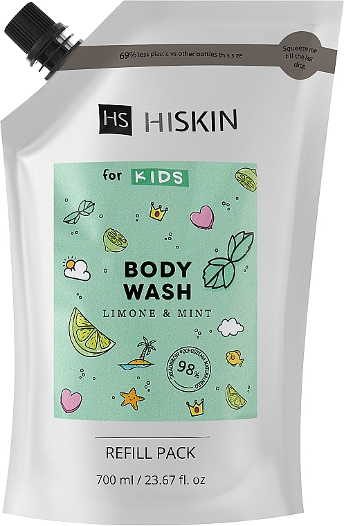 Żel pod prysznic dla dzieci Cytryna i mięta - HiSkin Kids Body Wash Limone & Mint (uzupełnienie)