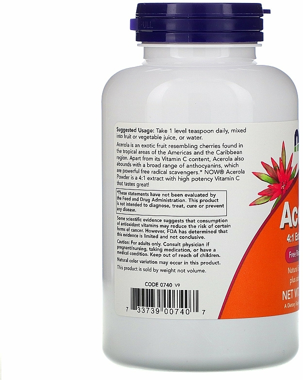 Ekstrakt z aceroli na odporność - Now Foods Acerola 4:1 Extract Powder — Zdjęcie N3