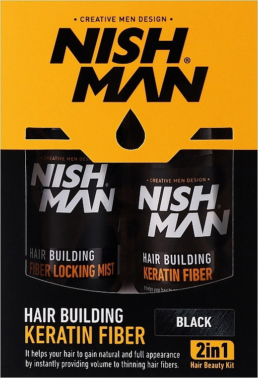 Zestaw kosmetyków do zagęszczenia włosów dla mężczyzn - Nishman Hair Building Keratin Fiber (powder/21g + mist/100ml) — Zdjęcie N1