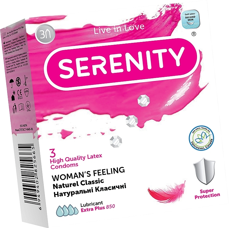 Klasyczne prezerwatywy, 3 szt. - Serenity Woman`s Feeling Naturee Classic — Zdjęcie N1