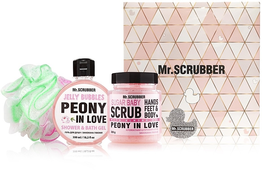 Zestaw - Mr.Scrubber "Peony in love" (body/scr/300 g + sh/gel/275 ml + sh/sponge) — Zdjęcie N1