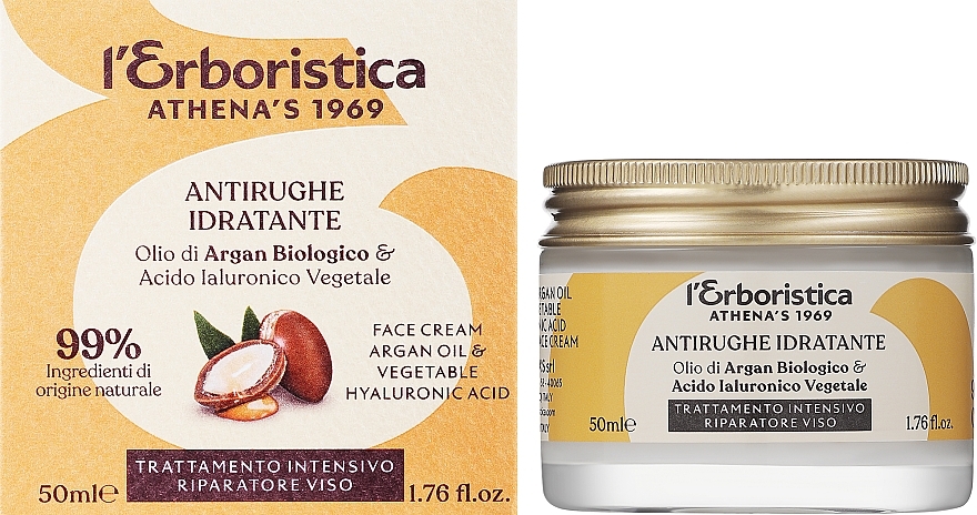 Krem do twarzy z olejkiem arganowym i kwasem hialuronowym - Athena's Erboristica Face Cream With Argan Oil And Hyaluronic Acid — Zdjęcie N2