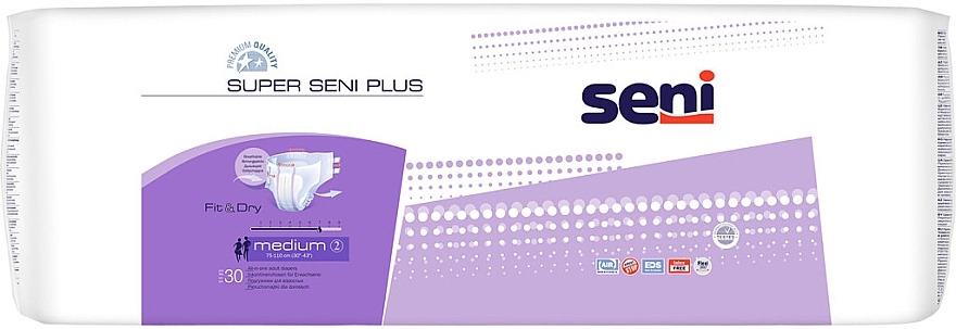 Pieluchy dla dorosłych Super Seni Plus, 75-110 cm - Seni Medium 2 Fit & Dry — Zdjęcie N2