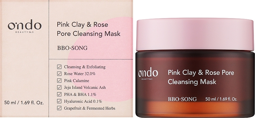 Maseczka oczyszczająca z różową glinką i różą - Ondo Beauty 36.5 Pink Clay & Rose Pore Cleansing Mask — Zdjęcie N2