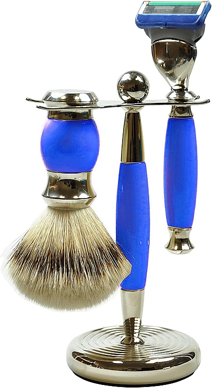 Zestaw do golenia - Golddachs Pure Bristle, Fusion Polymer Blue Chrom (sh/brush + razor + stand) — Zdjęcie N1