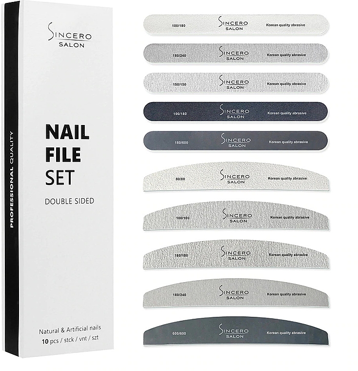 Zestaw 10 pilników do paznokci - Sincero Salon Nail File Set — Zdjęcie N1